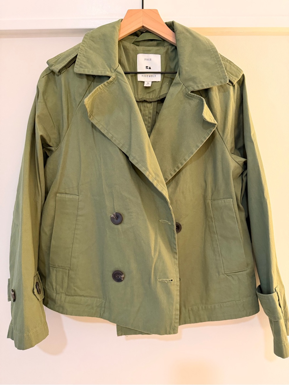 Free Assembly Olive Green Double-Breasted Trench Coat
